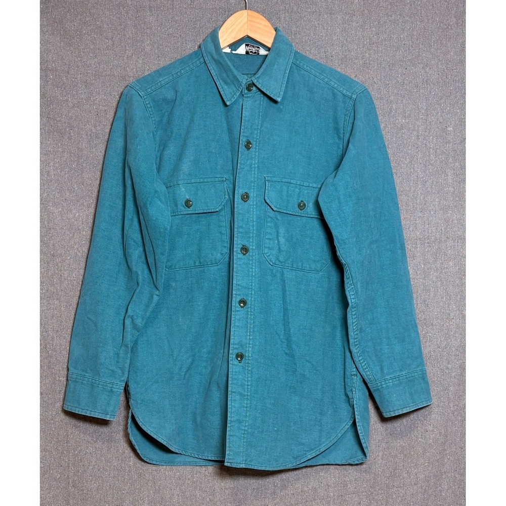 Vintage 70s 80s Woolrich Chamois Shirt Mens Medium Teal Blue 100% Cotton USA